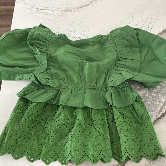 Tuckernuck Hyacinth House  Forest Green Ruffle Nadia Blouse - Picture 3 of 4